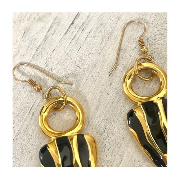 Anne Klein gold filled gold and black drop earrings - Picture 5 of 12